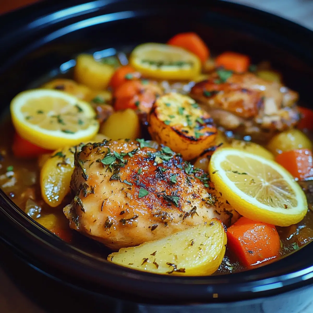 Crockpot Lemon Herb Chicken & Veggies