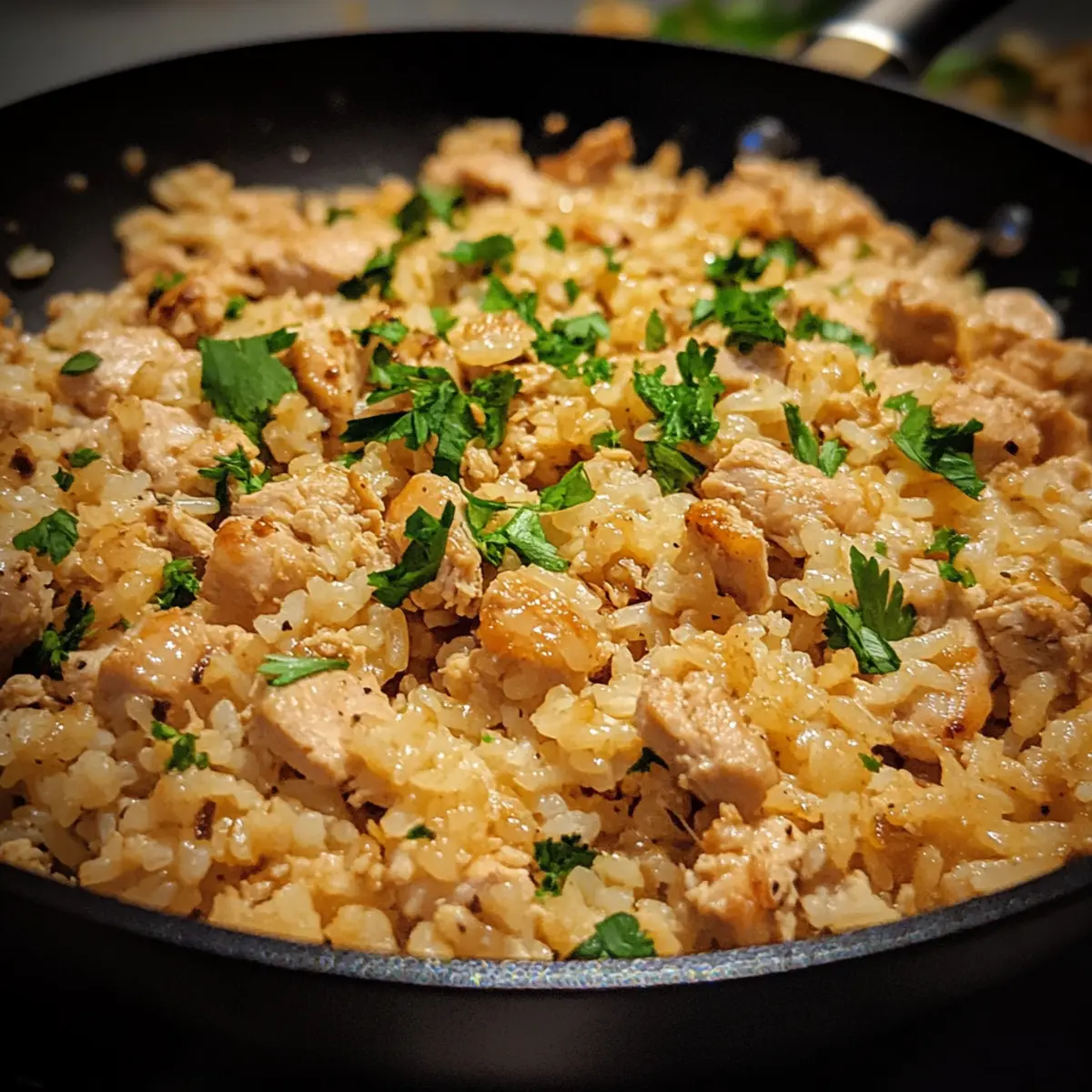 Ground Chicken Garlic Rice Skillet