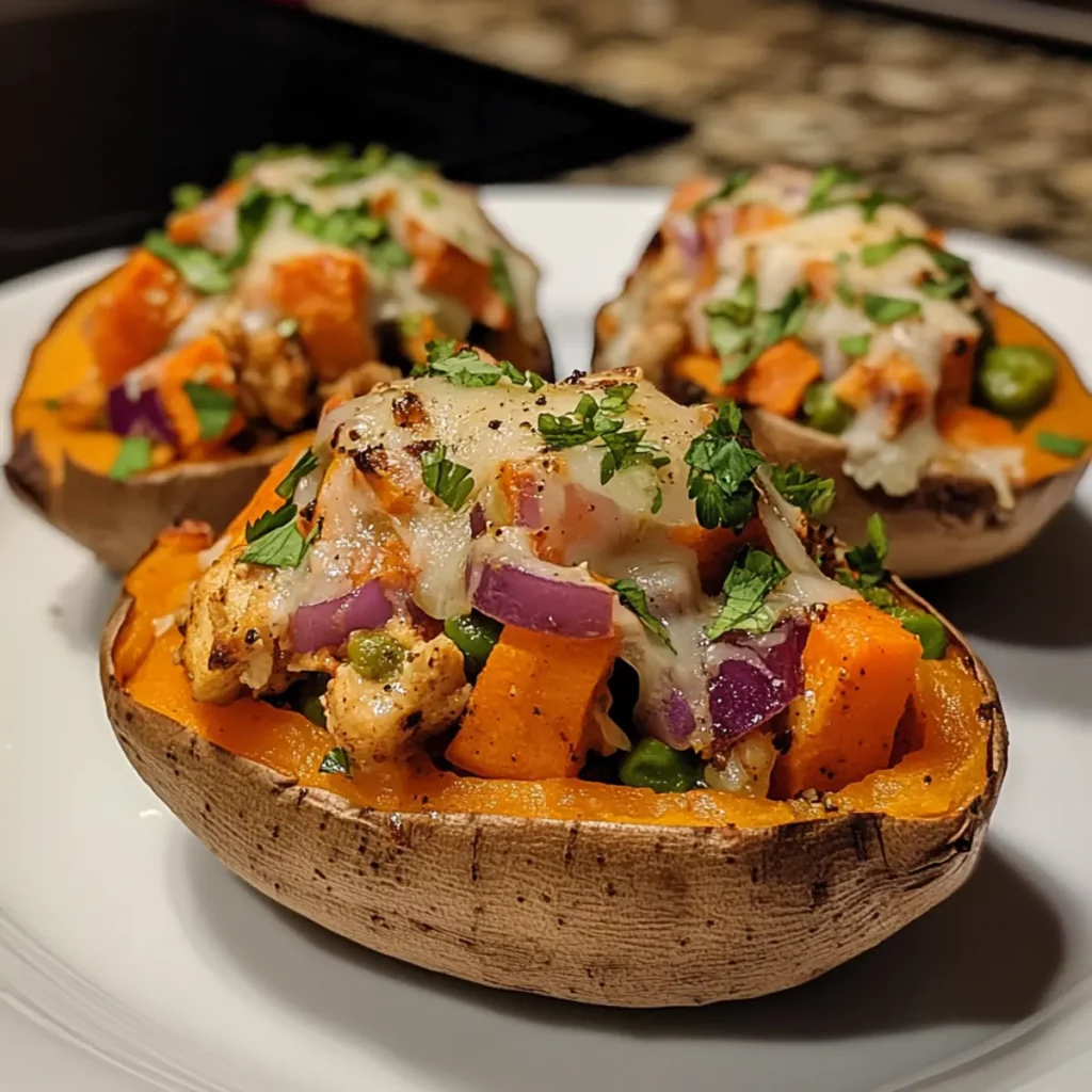 Chicken Veggie Stuffed Sweet Potatoes Recipe