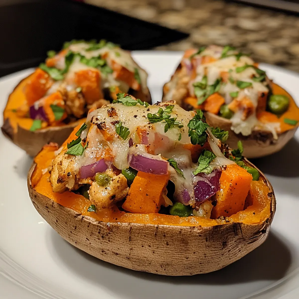 Chicken Veggie Stuffed Sweet Potatoes Recipe