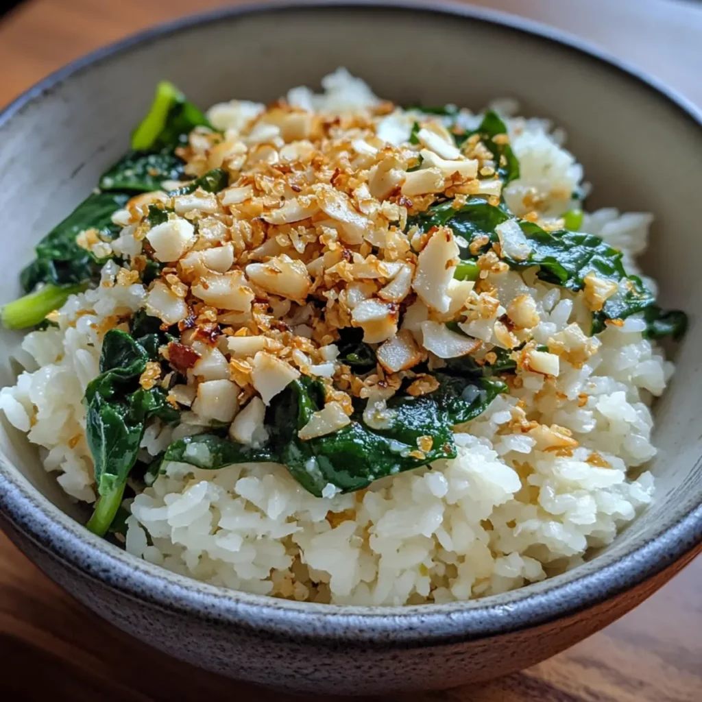 Garlic Spinach Coconut Rice Bowl
