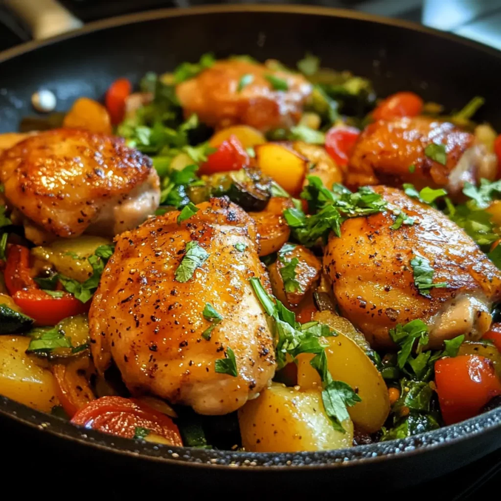 Honey Garlic Chicken Thigh Veg Skillet