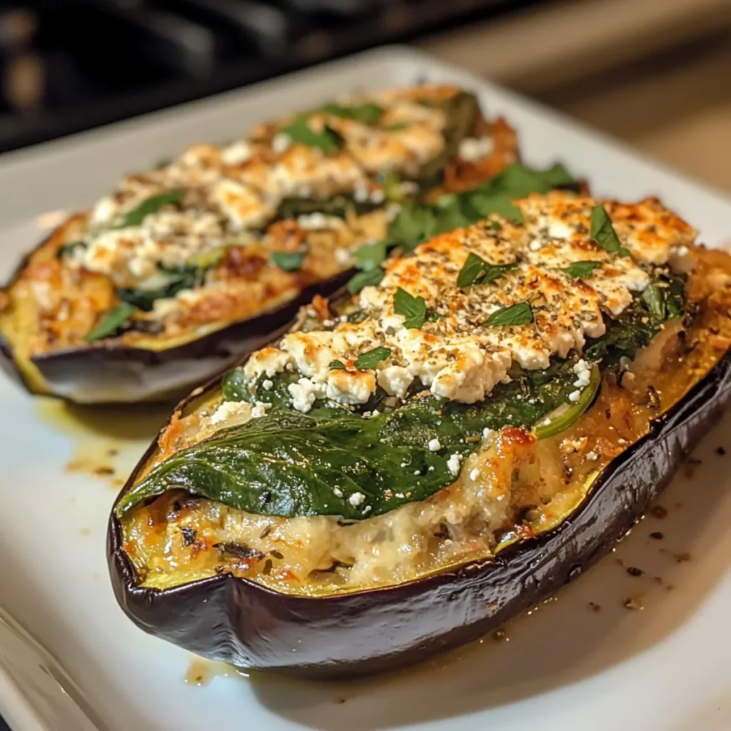 Spinach & Feta Stuffed Eggplant