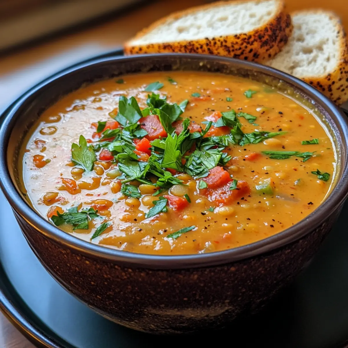 Creamy Roasted Red Pepper & Lentil Soup