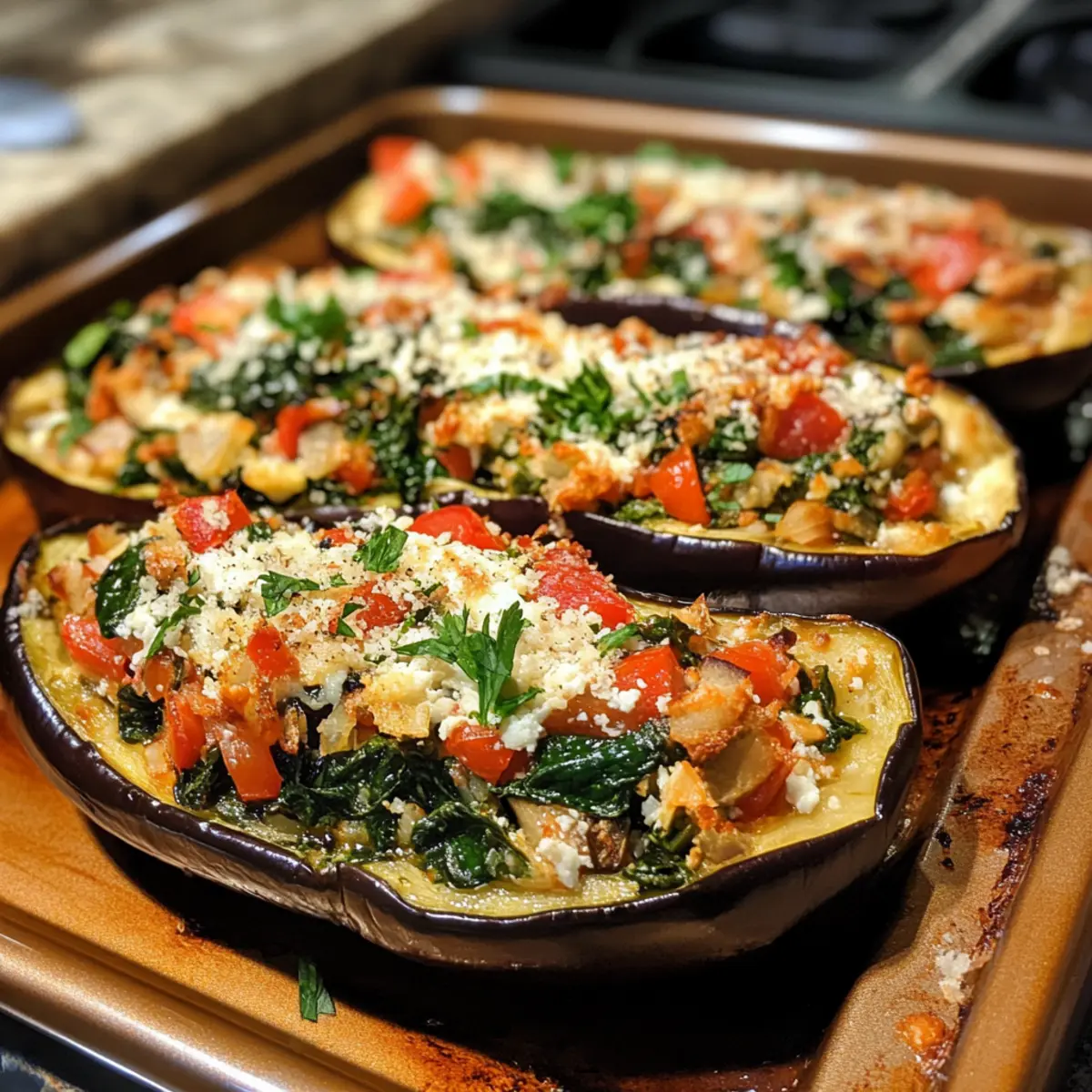 Spinach Ricotta Stuffed Eggplant Boats