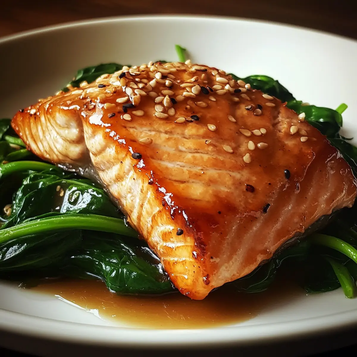 Honey Soy Glazed Salmon with Sesame Spinach