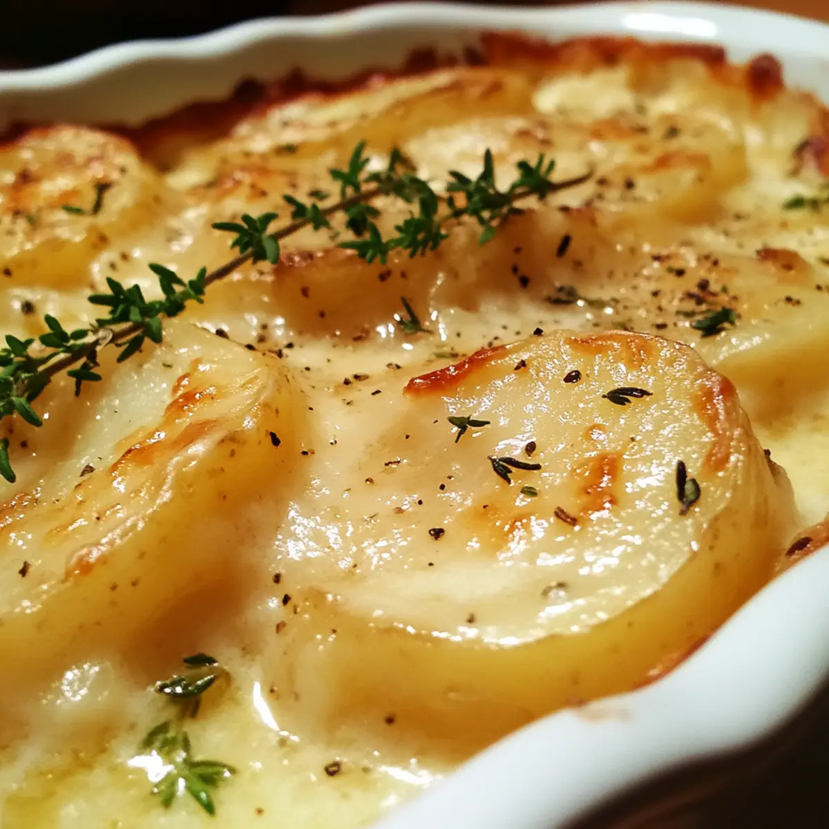Creamy Garlic Scalloped Potatoes with Thyme
