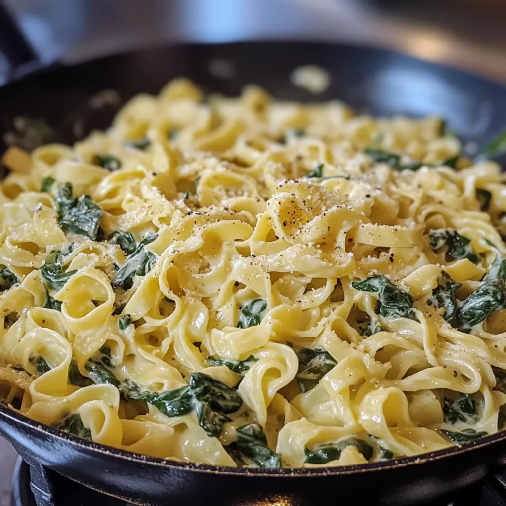 One-Pan Creamy Spinach Egg Noodles