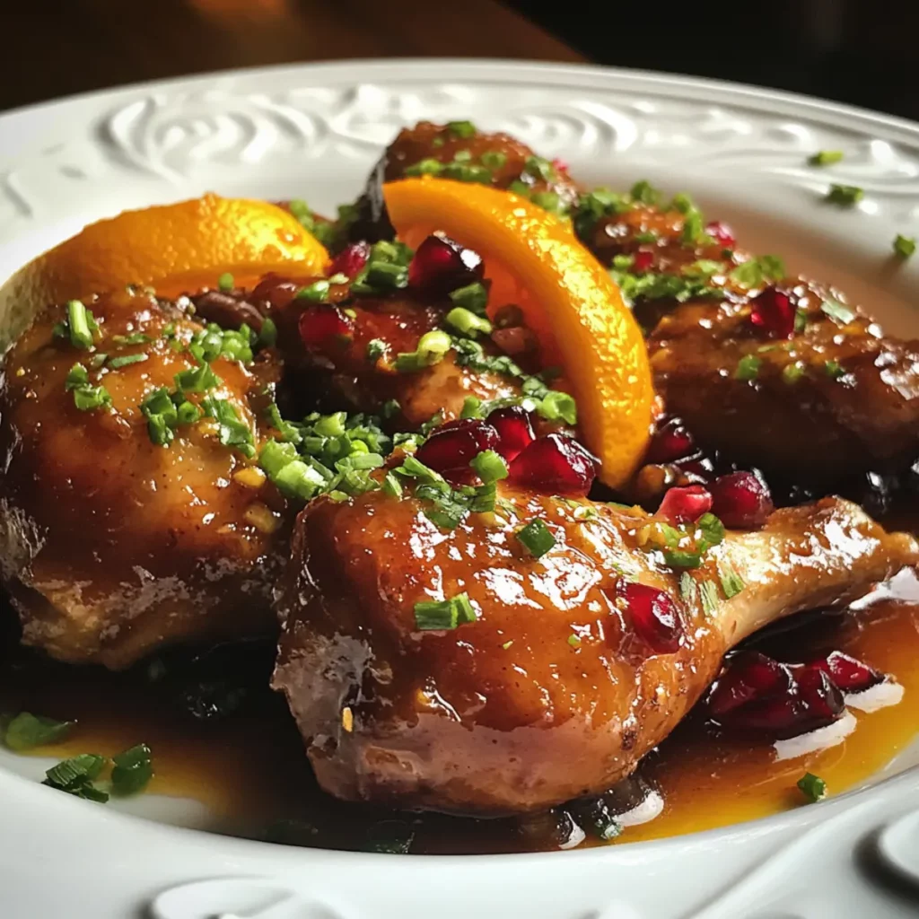 Pomegranate Orange Glazed Duck Legs