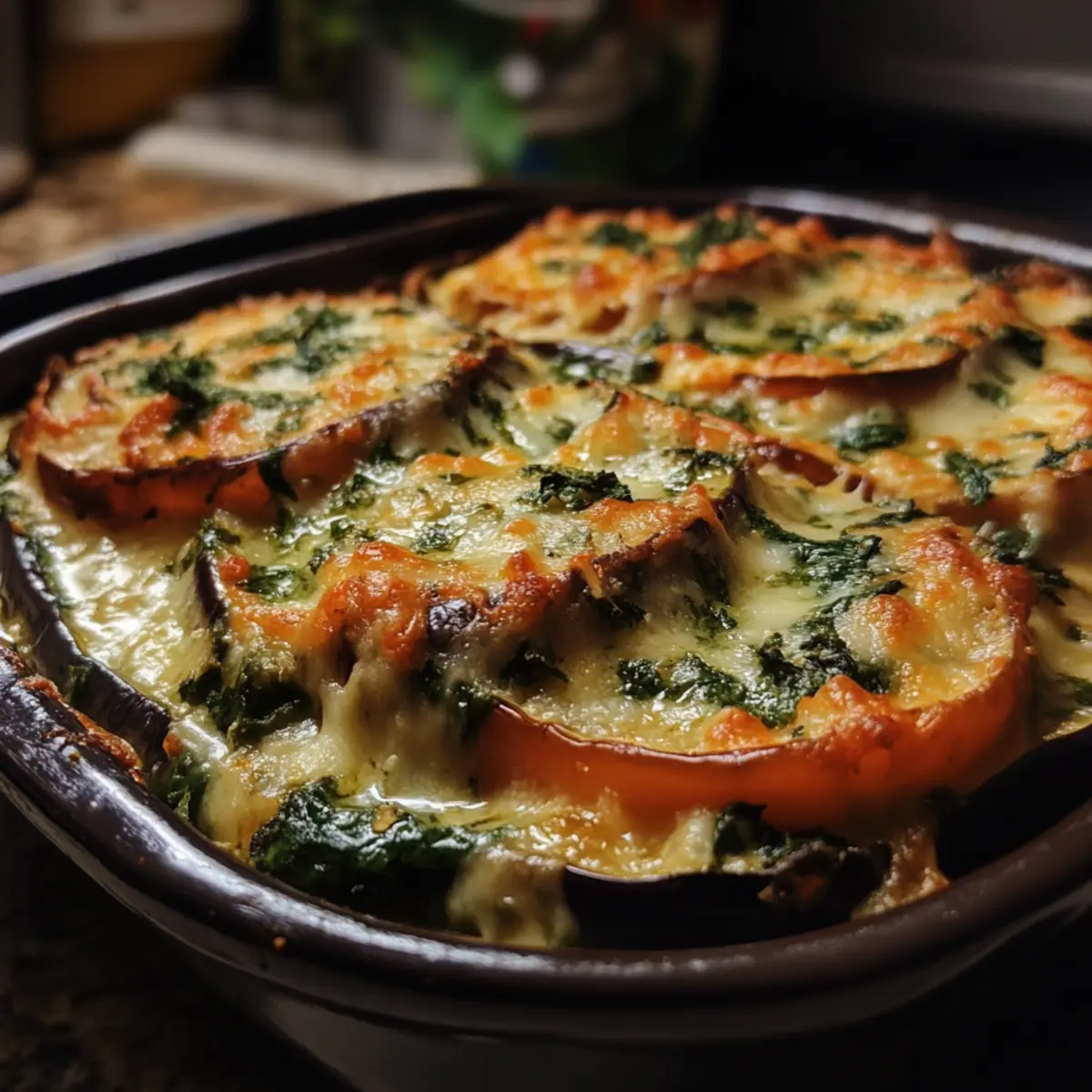 Spinach Ricotta Stuffed Eggplant Bake