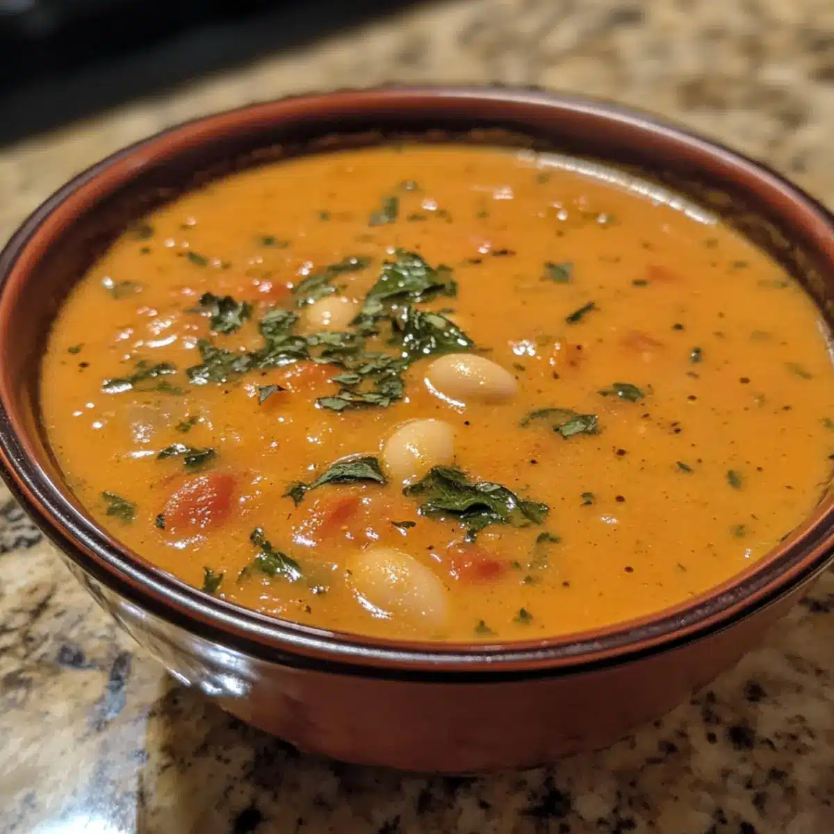 Creamy Roasted Tomato Basil White Bean Soup