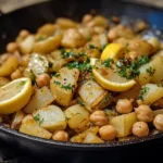 Greek Lemon Potato & Chickpea Skillet Dinner